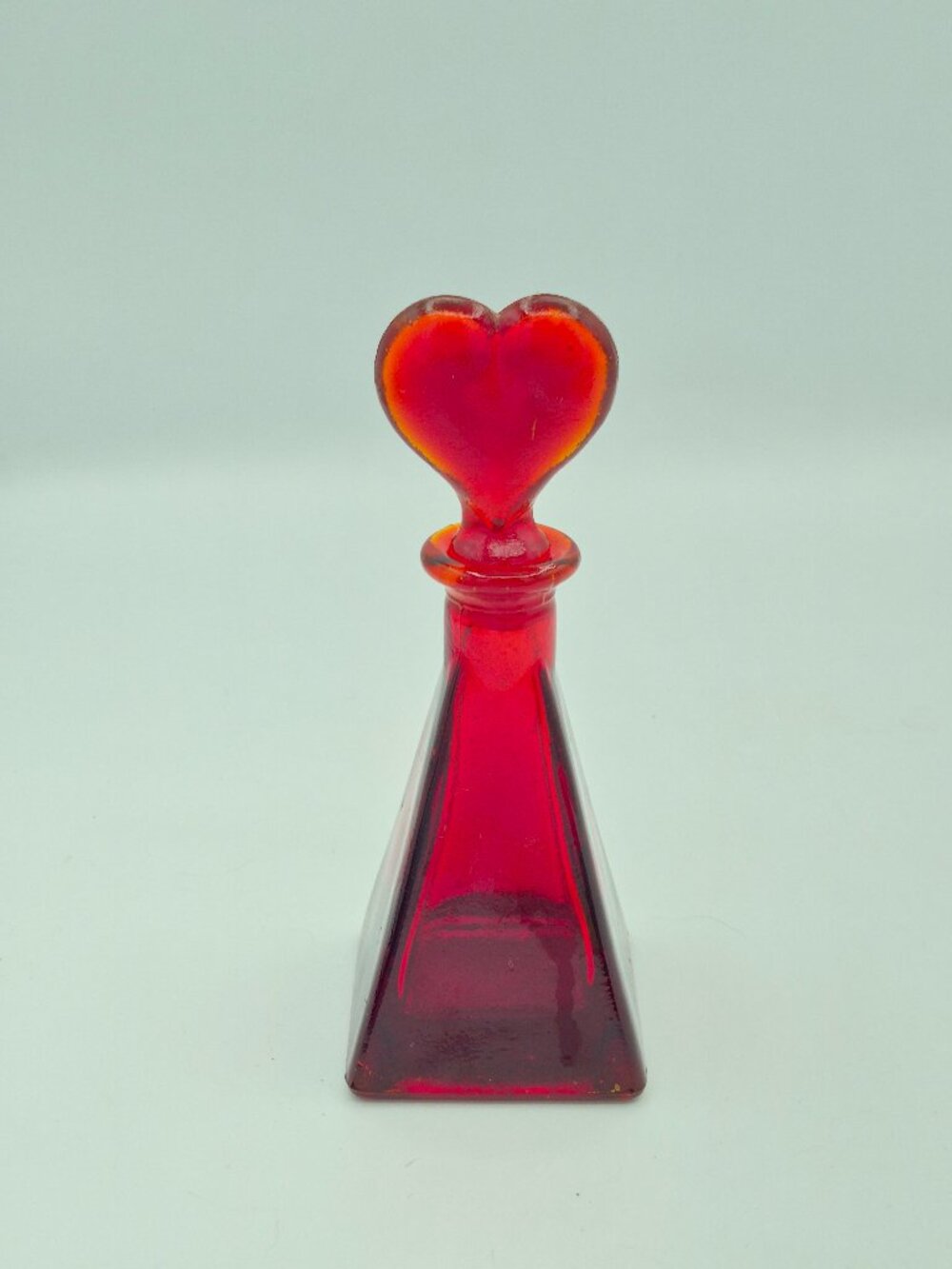 Red Glass Parfume Bottle w Heart Shaped Stopper